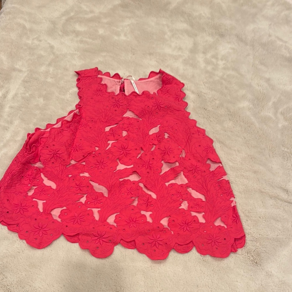 Anthropologie Bright Pink Floral Cutout Lace Tank Top